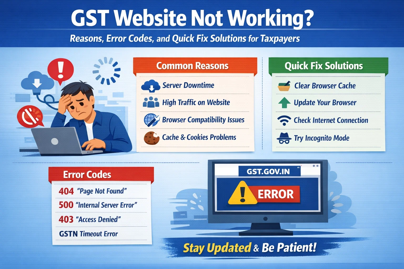 GST Website Not Working? Reasons, Error Codes, and Quick Fix Solutions for Taxpayers