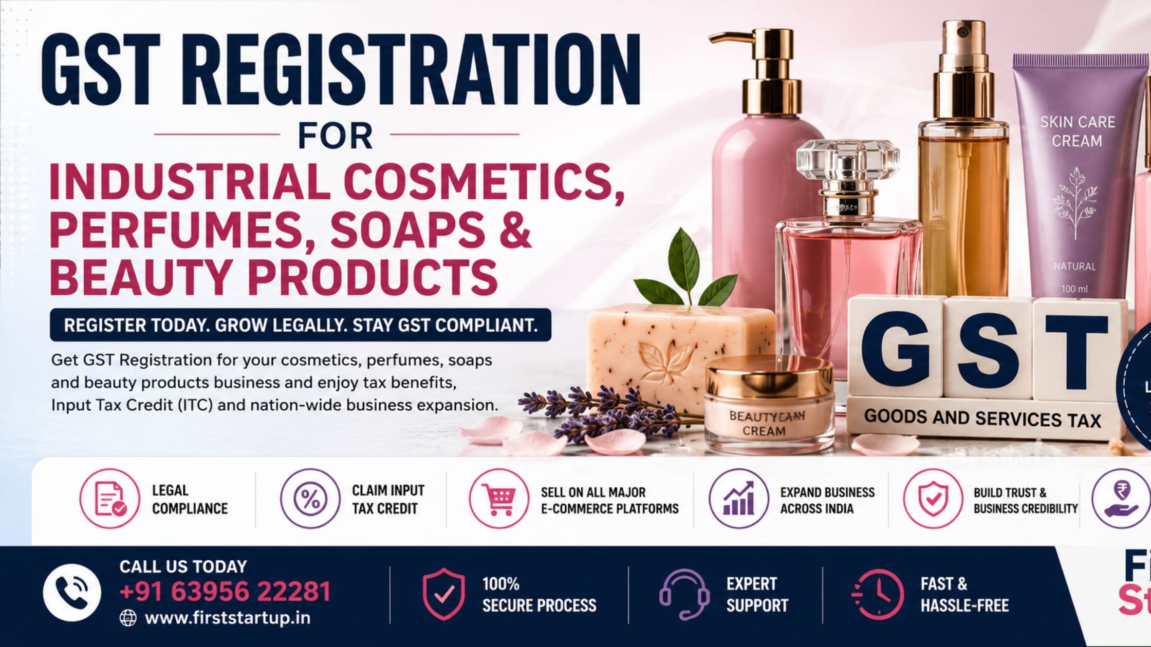 GST Registration for Industrial Cosmetics, Perfumes, Soaps & Beauty Products Businesses in India