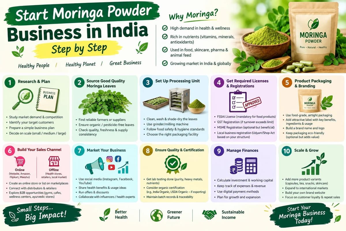 How to Start a Moringa Powder Startup Business in India – Step-by-Step Guide (2026)